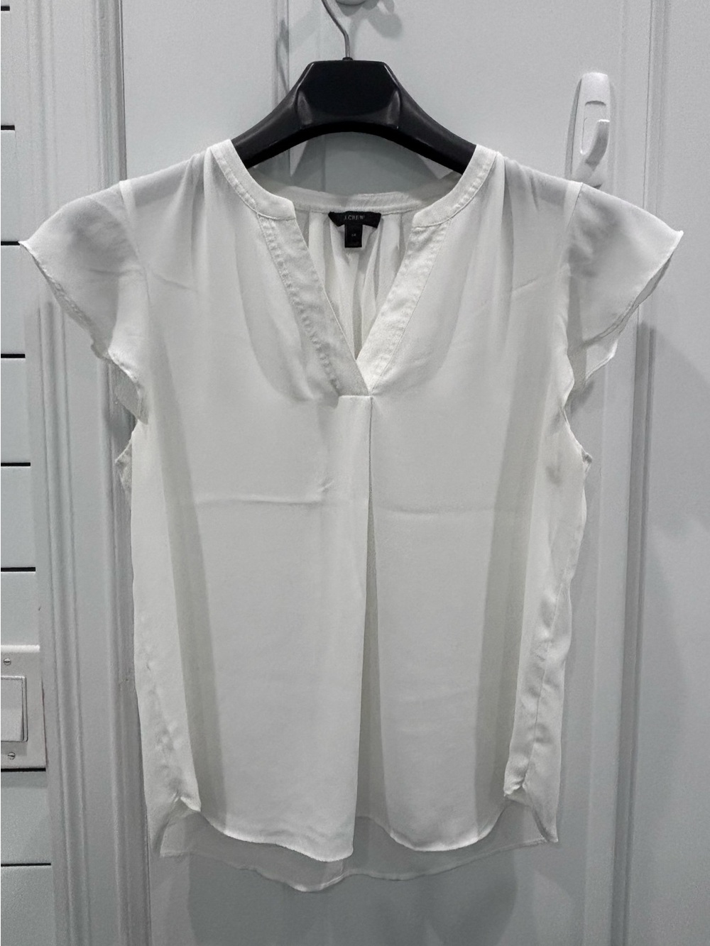 J. Crew White V-Neck Flutter Sleeve Blouse